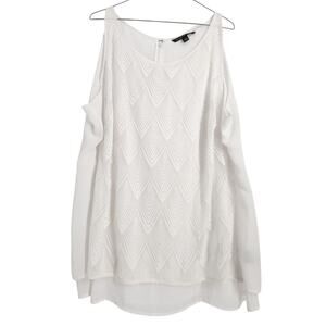 Zac & Rachel White Cold Shoulder Flowy Top Womens Plus Size 2x